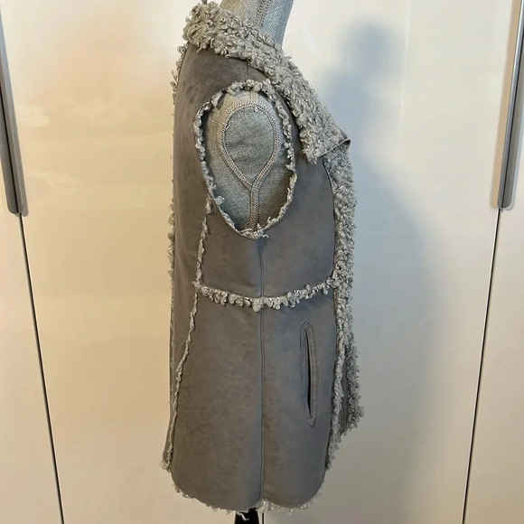 KENSIE Grey Lamb Faux Fur and Faux Suede Long Vest, Size S - Picture 7 of 12